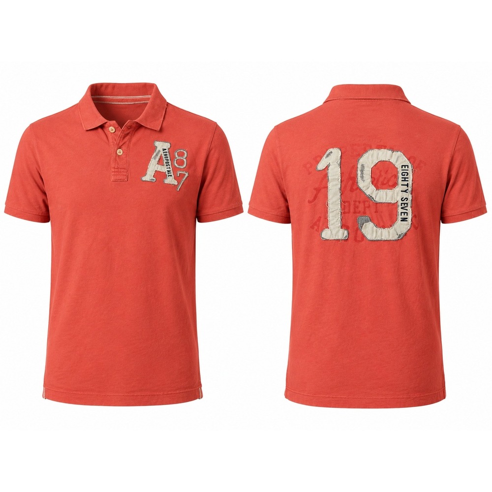 Aeropostale Mens XL Polo Shirt Coral Red Applique A87 Graphic Short Sleeve‎ A4